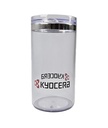 Kyocera Dunktainer (4.5" dia x 8" tall hinged lid, clear, red/black logo) [MKT-036] 