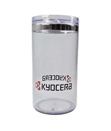 [MKT-036] Kyocera Dunktainer (4.5" dia x 8" tall hinged lid, clear, red/black logo) [MKT-036] 